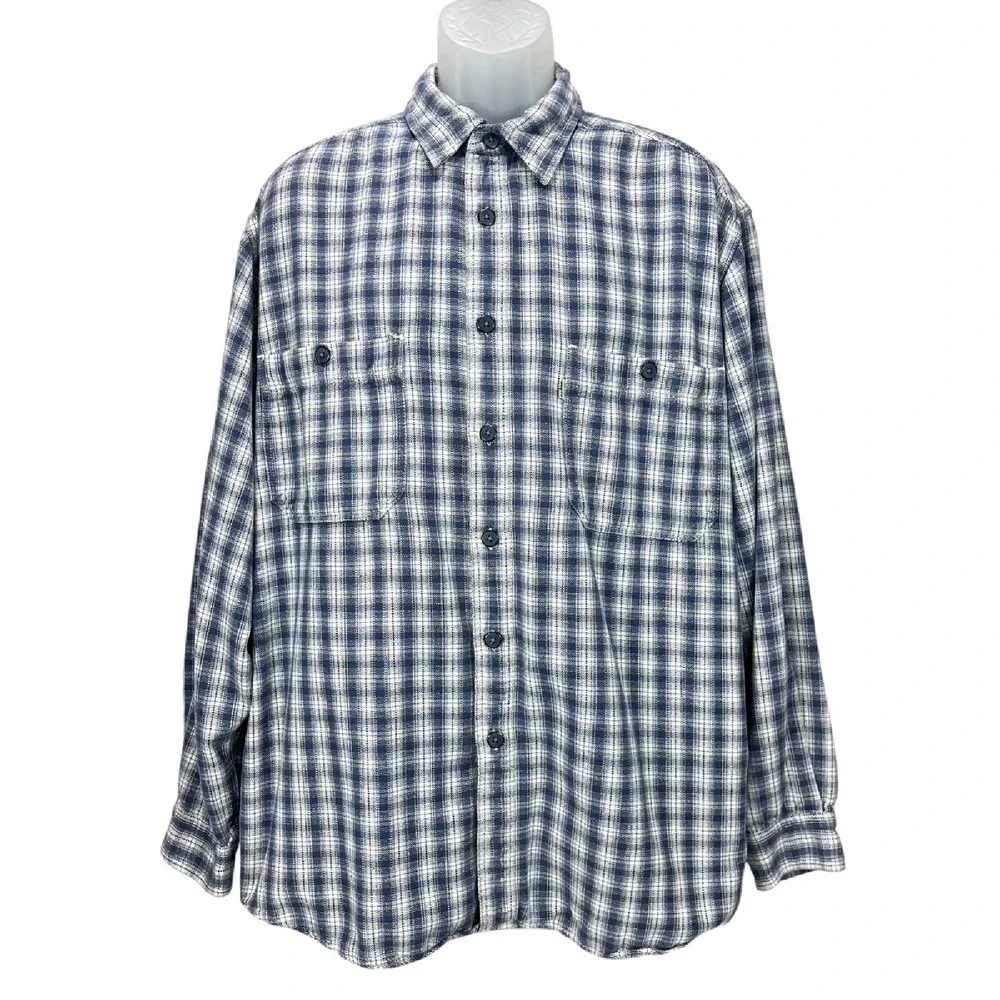 Vintage Levi’s Jeanswear Men’s Large Blue White Plaid Heavy Flannel Shirt Y2K‎